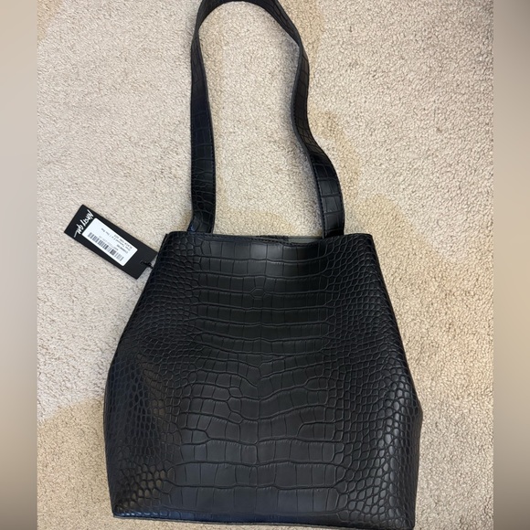 Nasty Gal Black Croc-Embossed Shoulder Bag - Picture 1 of 5